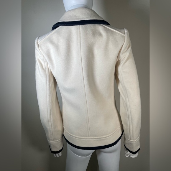 J. Crew Wool Cream Navy Trim Pea Coat Nello Gori Italian Fabric Jacket Womens 2 - Picture 7 of 16
